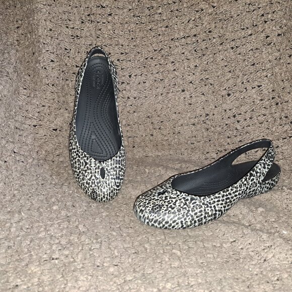 CROCS-Olivia II-Black Patterned Slip On Slingback Ballet Flats-Sz 7-Near Mint - Picture 1 of 7